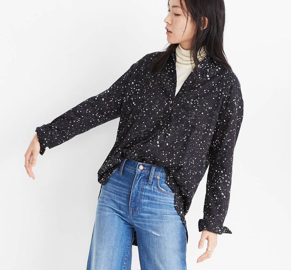 Madewell Ex-Boyfriend Star Print Button up Shirt Black Size Small